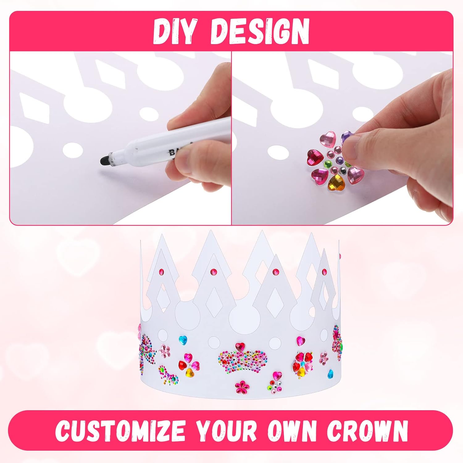 Crtiin 200 Pcs White Paper Crowns DIY Birthday Party Crowns for Kids, Birthday Party Hats Decorations Baby Shower Party Supplies (Classic Style)