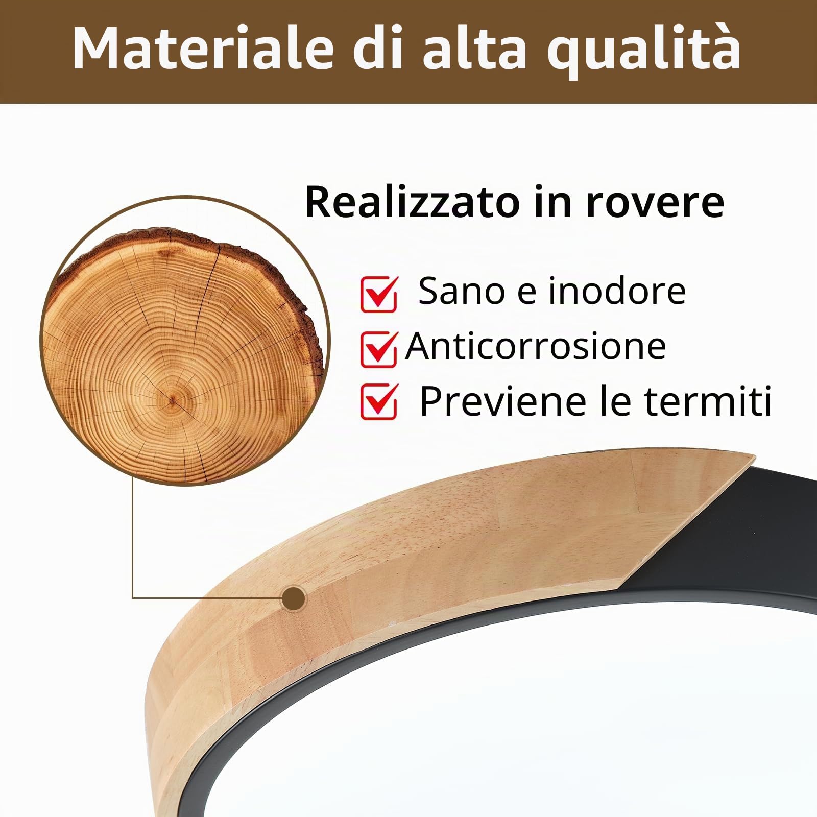 Plafoniera LED Soffitto Legno Nera 24W Rotonda Ø30cm 2 Pezzi 6500K | Lampada soffitto LED moderna ultra sottile, 2000lm 6500K luce bianca, plafoniera per camera soggiorno cucina corridoio