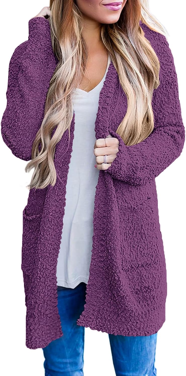 MEROKEETY Women's Long Sleeve Soft Chunky Knit Sweater Open Front Cardigans Outwear Coat