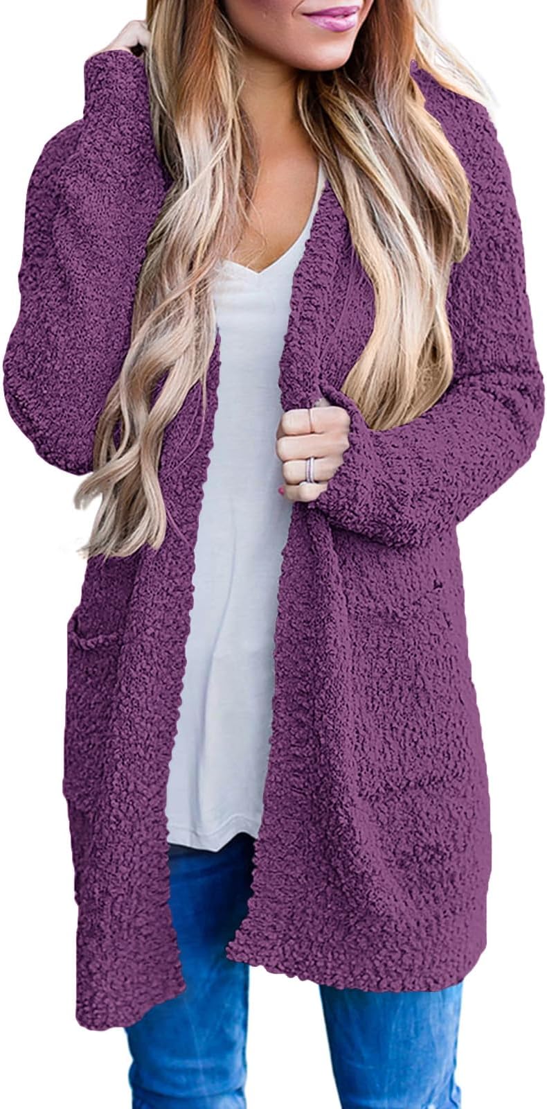 MEROKEETY Women's Long Sleeve Soft Chunky Knit Sweater Open Front Cardigans Outwear Coat