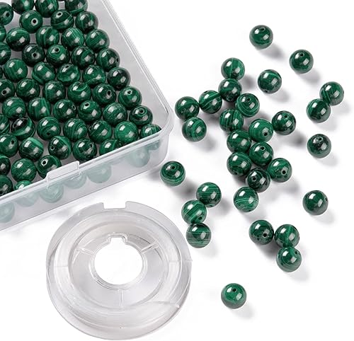 Miniatura 31 de BEEFLYING 100 cuentas de piedra de turmalina negra natural de 0.315 pulgadas (0.315 in), piedras preciosas redondas sueltas con hilo de cristal