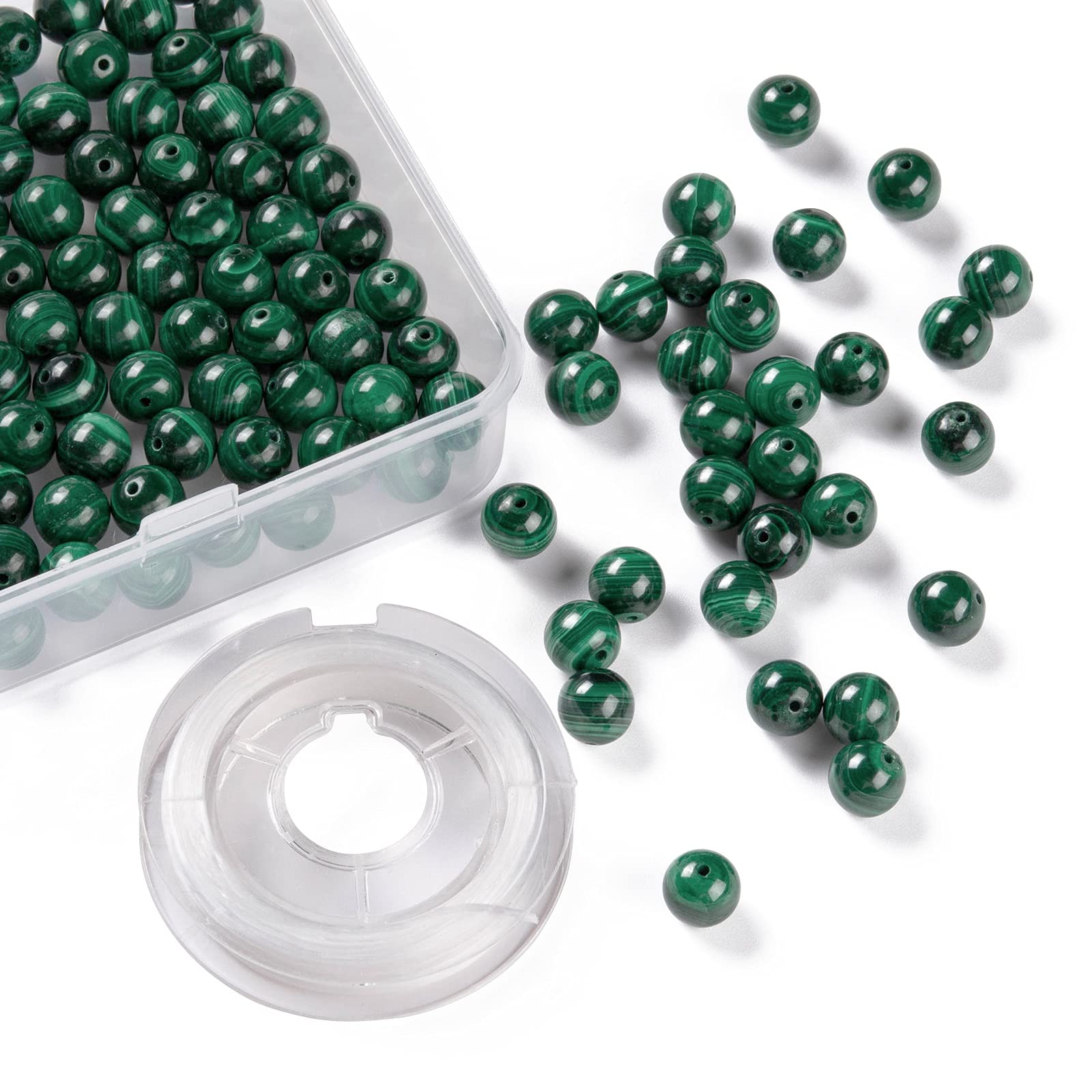 BEEFLYING 100 pz 8mm Malachite Naturale Perline Rotonde Lucido Perline di Pietre Preziose Sciolte per Orecchini Braccialetto Fai Da Te Collana Kit di Gioielli Che Fanno
