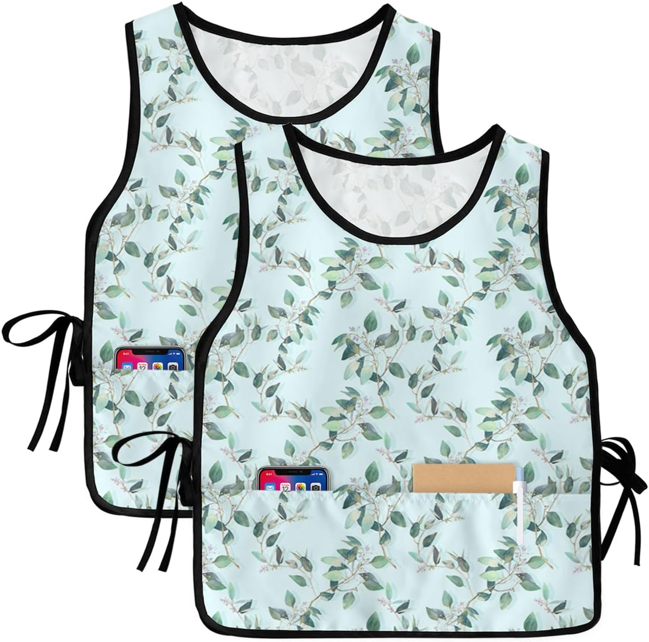 Modern Yellow Cobbler Aprons with 2 Pockets for Women Men, Abstract Geometric Grey White Oil Painting Art