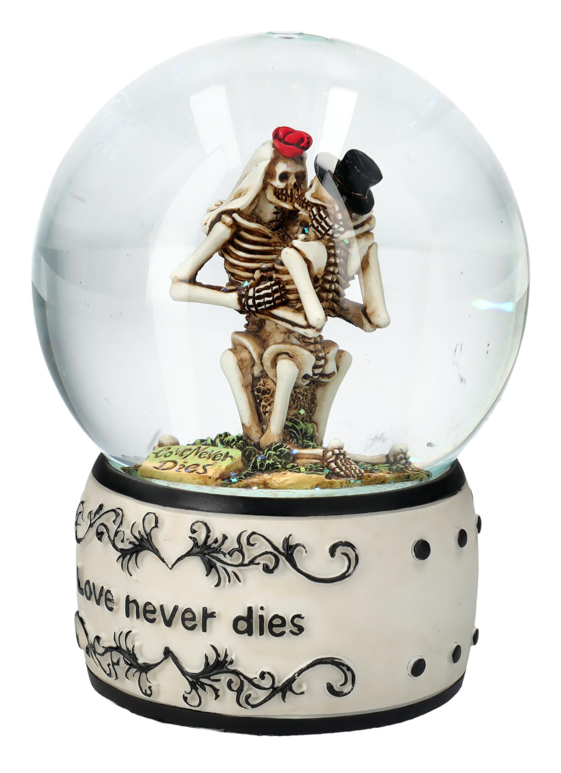 Pacific Giftware Bola de nieve con esqueleto de 13,5 cm – Love Never Dies, decoración gótica, amor, San Valentín, figura de boda