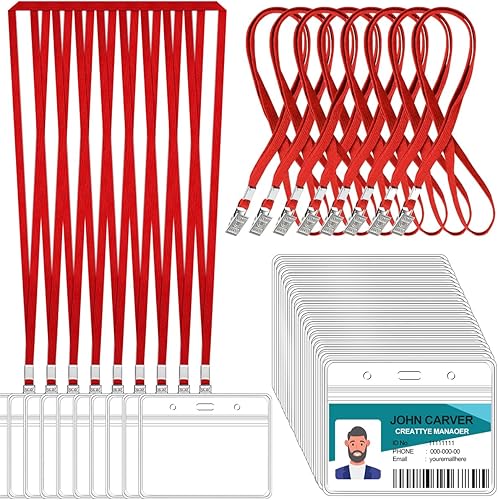 Miniatura 8 de Tarjeta de identificación horizontal transparente y cordón, cordones reutilizables para soporte de tarjeta de identificación, soporte para placa de