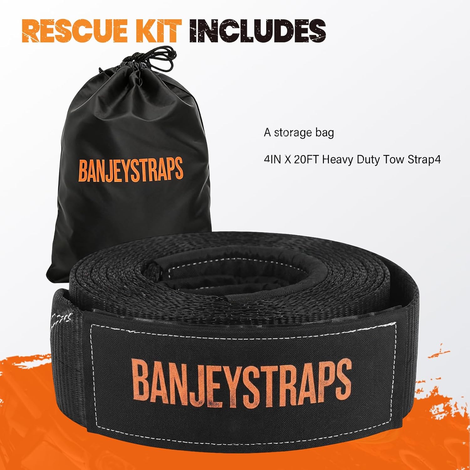 4" x 20 FT Recovery Tow Strap - 45,000 lb Break Strength Heavy Duty Snatch Strap, Elastic Towing Rope for Off-Road Jeep & 4x4 Truck Recovery, SUV & Vehicle Emergency Rescue