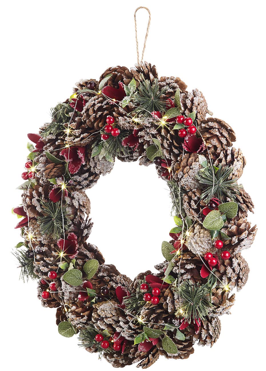infactory Kranz: Advents- und Weihnachtskranz mit LED-Beleuchtung, rot/grün, Ø 44 cm (LED Adventskranz, Türkranz Weihnachten, außen)