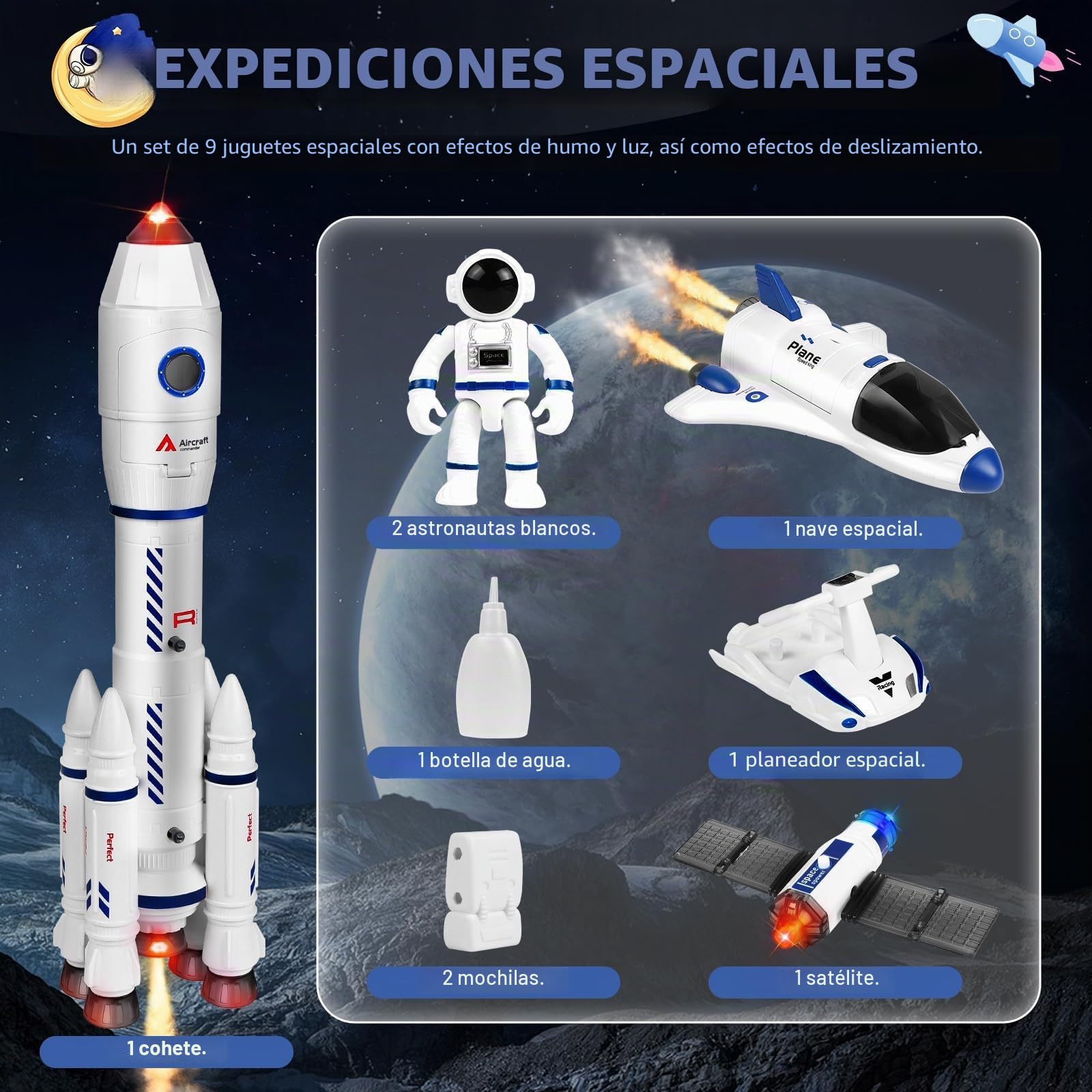 Juguete de Cohete Espacial para niños, de Transbordador para de 3, 4, 5, 6, 7 y 8 años, de Cohete Espacial de Regalo para y niñas.