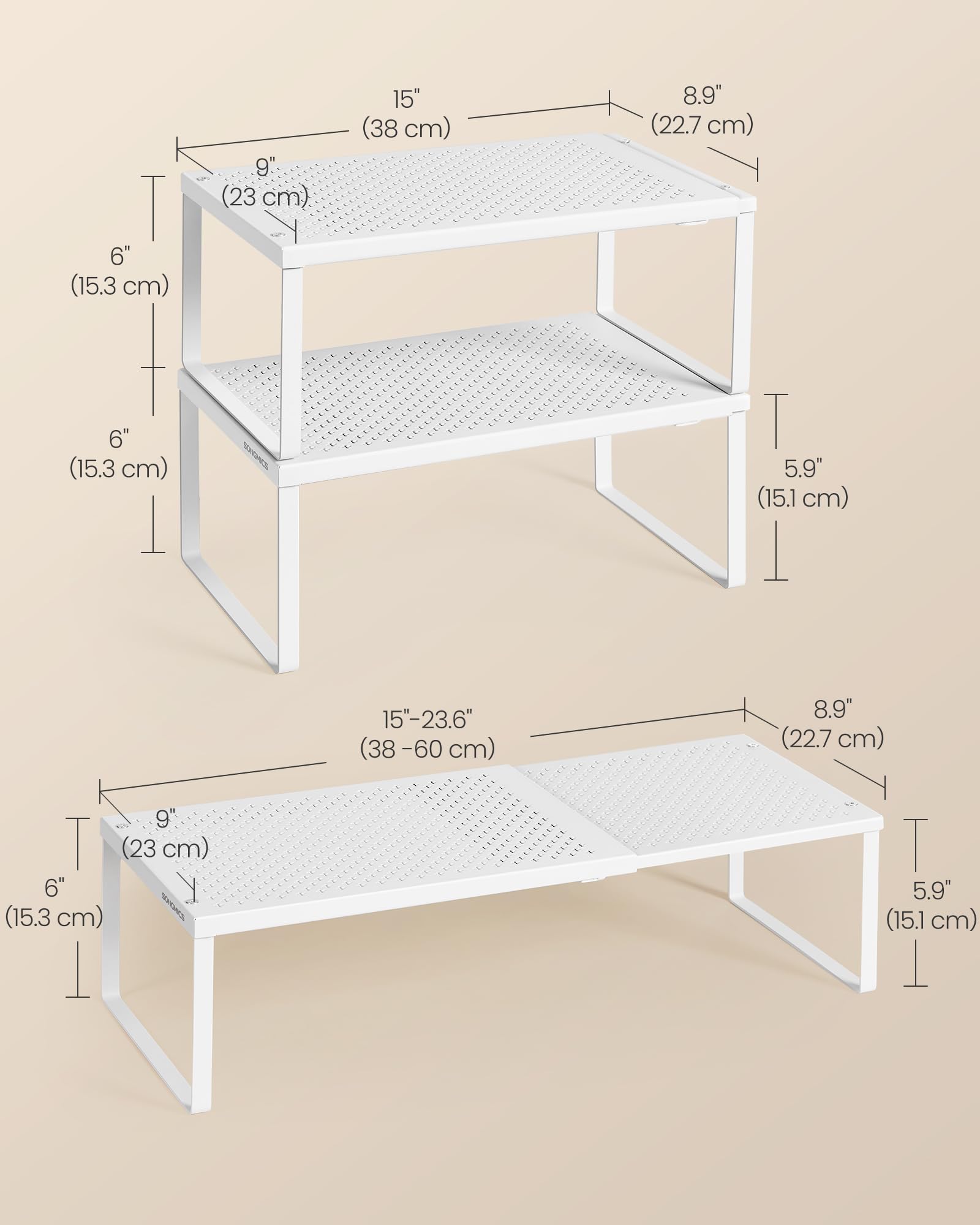 SONGMICS Spice Racks, Extendable Cupboard Organisers, Kitchen Countertop Shelves, Set of 2, Space-Saving Metal Storage - Image 2