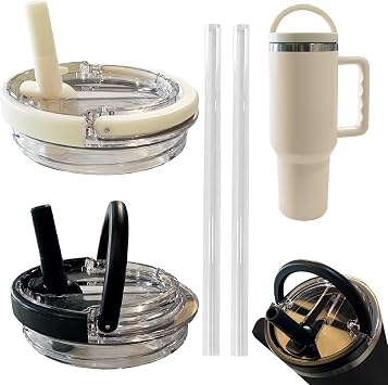 GZWY Lid for Stanley Cup 40 oz, Pack of 2 Leak-proof & Dustproof Tumbler Covers with Handle, 2 Straws, Replacement Lid for Stanley Cup Accessories