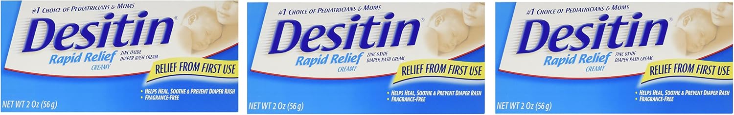 Desitin Rapid Relief Creamy Zinc Oxide Diaper Rash Cream (Pack of 3)