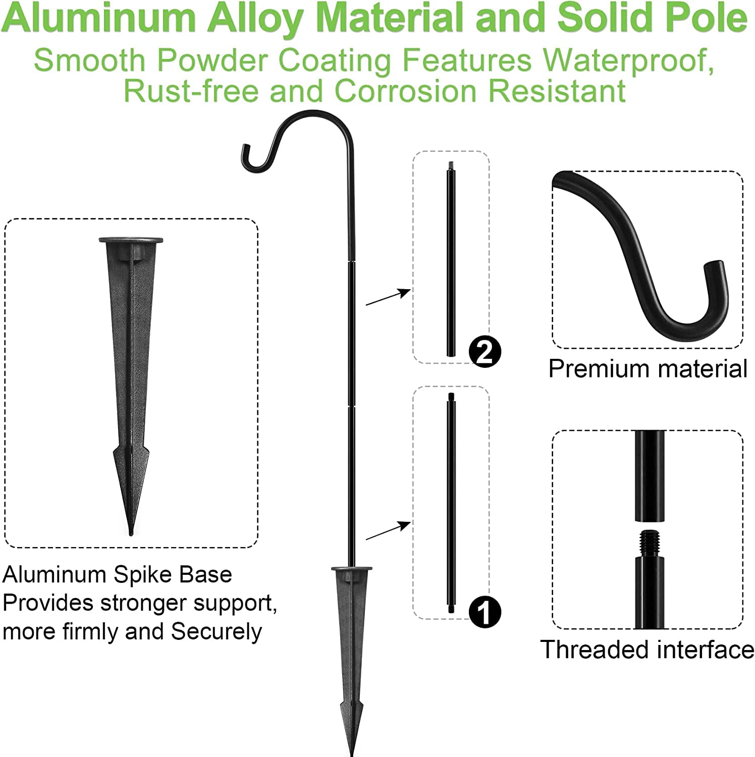 NUNET Shepherds Hook Bird Feeder Pole Plant Hangers Aluminum 33