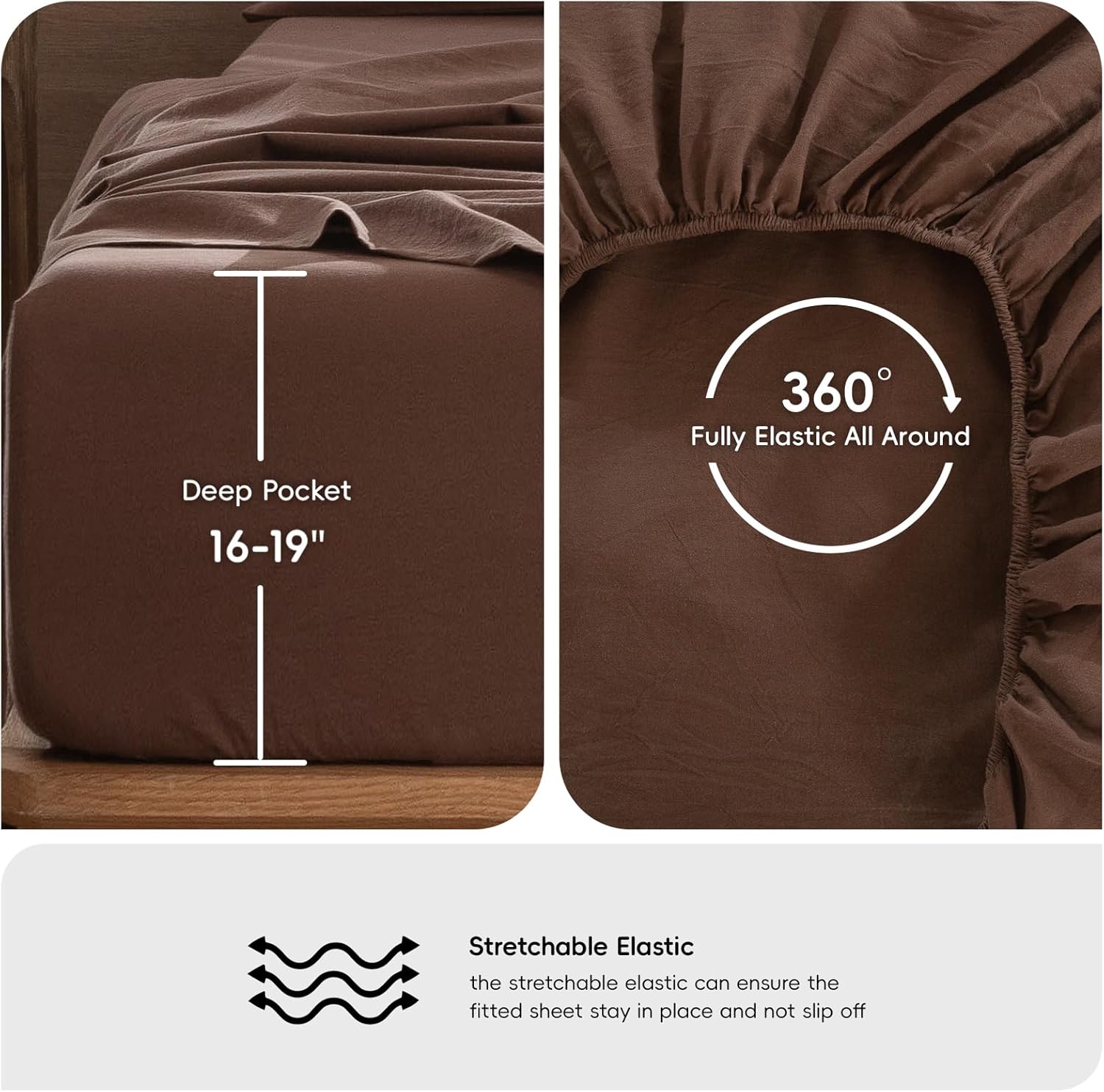 MooMee Bedding Sheet Set 100% Cotton Linen Like Textured Breathable Durable Soft Comfy (Solid Cocoa Brown, Queen) - Image 6