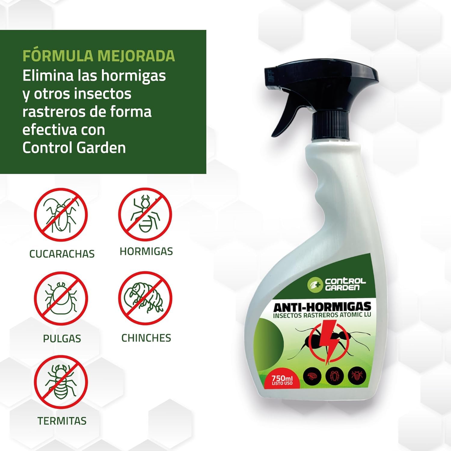 CONTROL GARDEN Pack AntiHormigas Talquera 600 GR + Spray 750 ML | Solución Definitiva Elimina Hormigas, Hormigueros y Colonias | Apto Interior y Exterior | Chinches, Cucarachas e Insectos Rastreros