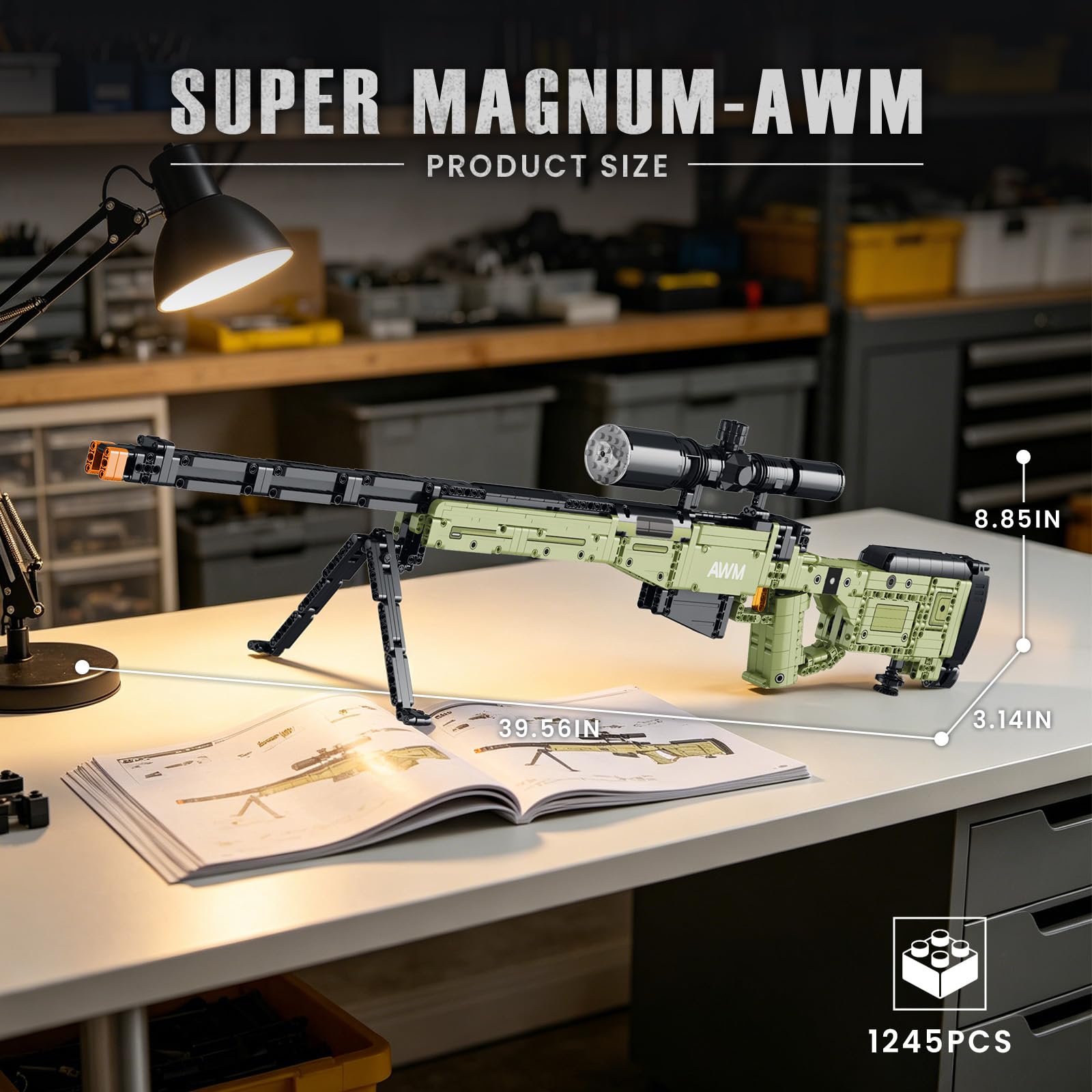 Reobrix AWM 77026 Set de bloques de construcción para adultos, Set de bloques de construcción de rifle AWM, juguete modelo de arma de fuego, armas de juguete militares, regalo para fans militares