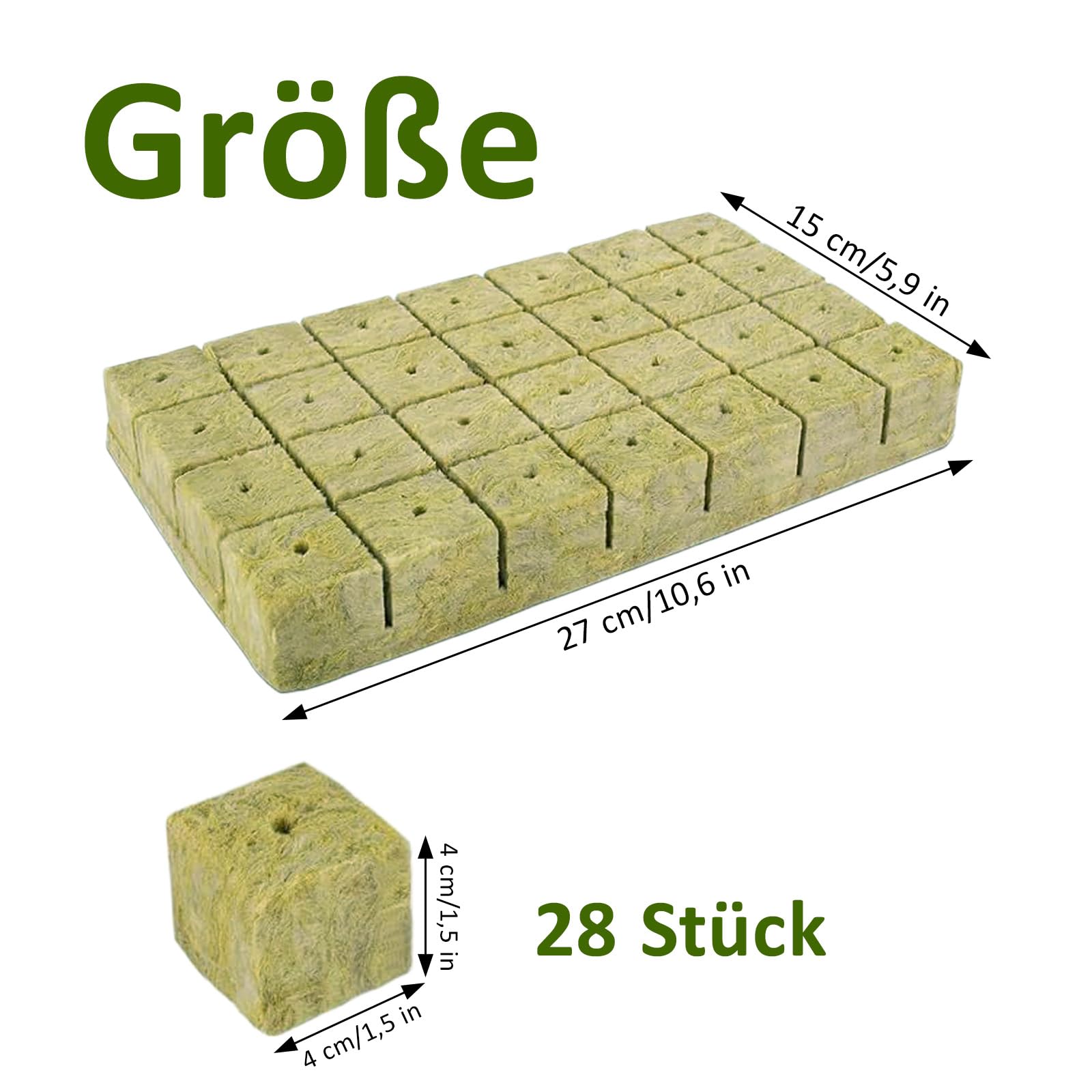 Cube de Laine de Roche, 28 Pièces Morceaux de Bloc de Semis en Laine de Roche, 4x4x4 cm Laine de Roche Blocs Cubes De Culture Soilless, Laine de Roche Blocs, Base de Compresse en Laine de Roche