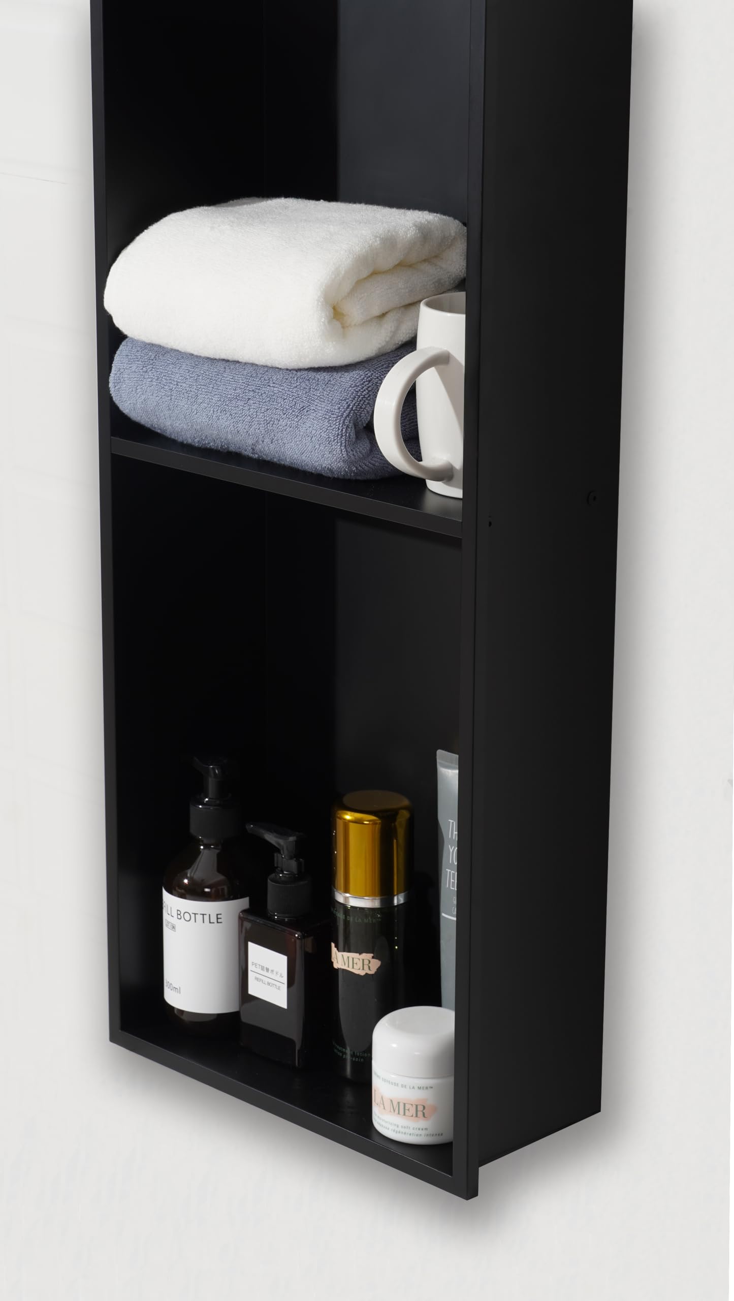 Strathwood Marwell Wandnische Dusche Schwarz 92 x 32 x 10 cm, Duschregal Einbaunische Edelstahl Schwarz, Wandregal Bad Ohne Fliesen, Nischeregal Dusche Modern, Wandablage Bad & Küche