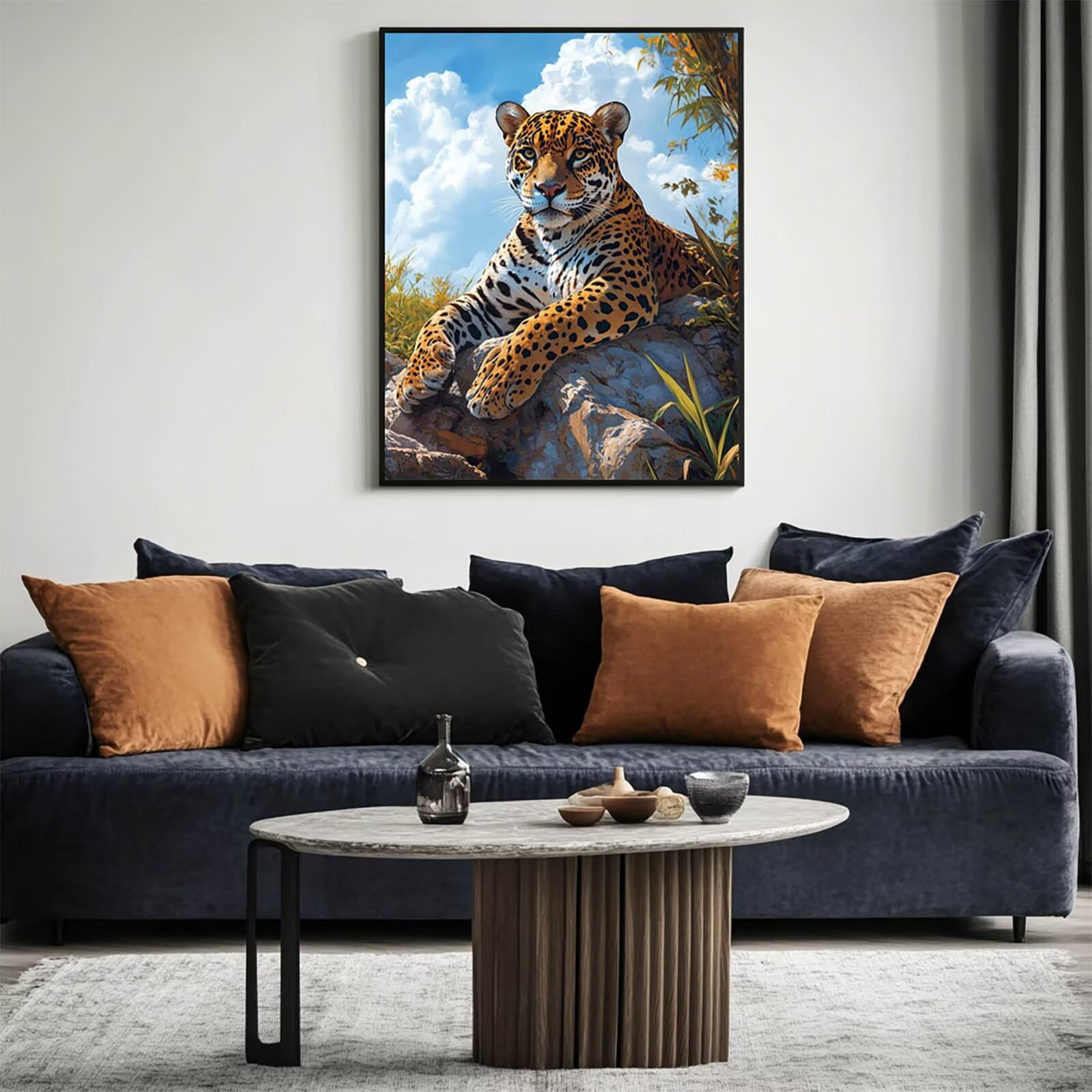 Lampart Malowanie po numerach, dla dorosłych, malowanie zwierząt po numerach, dla dorosłych, materiały plastyczne z kolorowym płótnem do malowania 137 x 100 cm, 36 kolorów farby akrylowej i pędzla