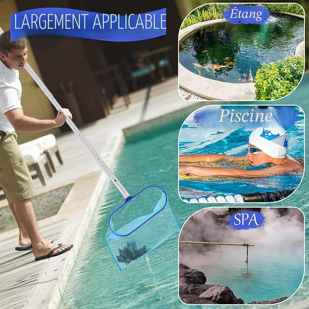 MEISHANG kit Nettoyage Piscine,epuisette de Fond Piscine,2 pièces epuisette Bassin pour eaux Profondes et pour Surface,Manche telescopique Piscine 2.25M,epuisette Bassin pour Piscine, étang, spas
