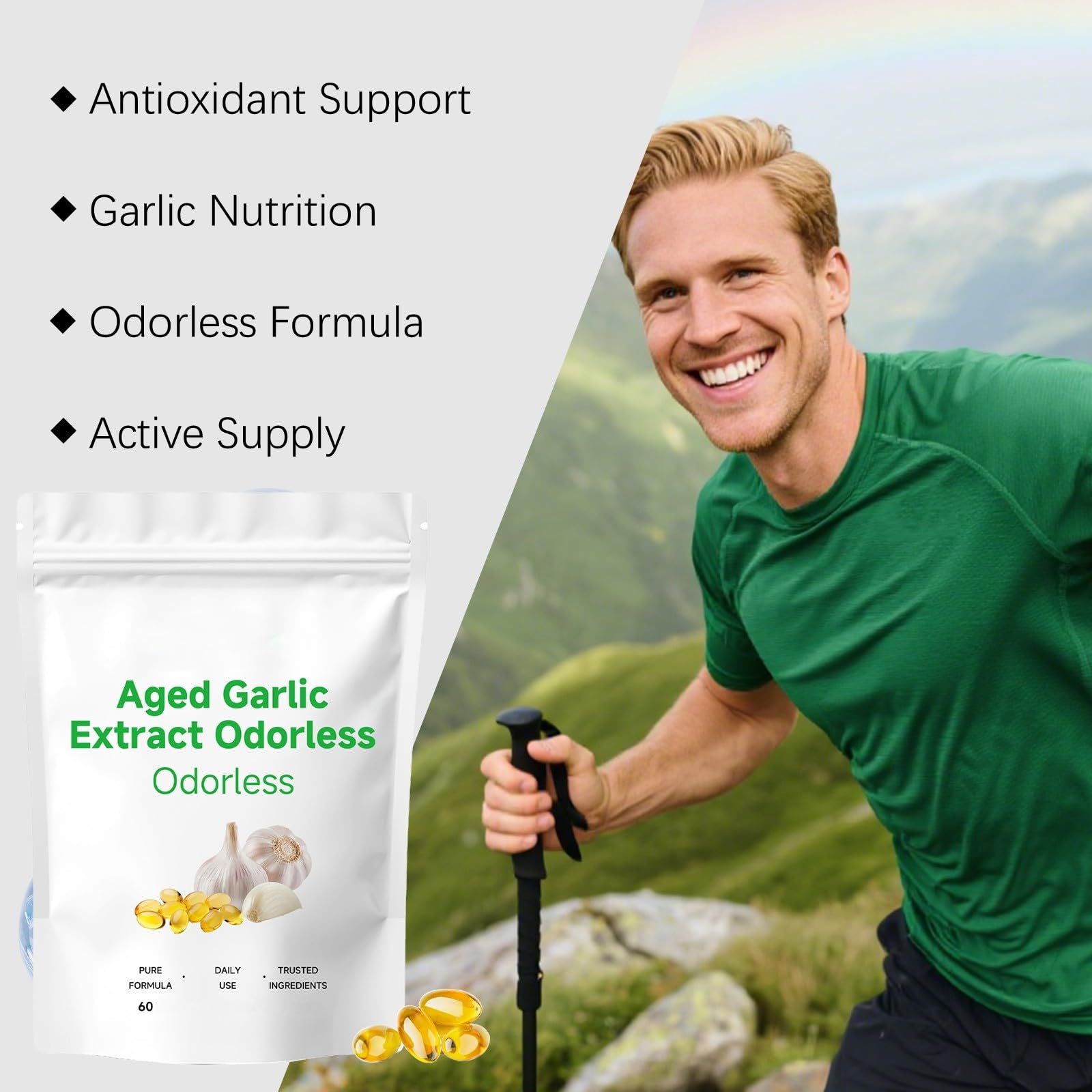 Estratto di aglio invecchiato inodore | Estratto di aglio invecchiato 2 anni| per antiossidanti e supporto immunitario, vegetariano, non OGM (60 conteggi),3Pcs