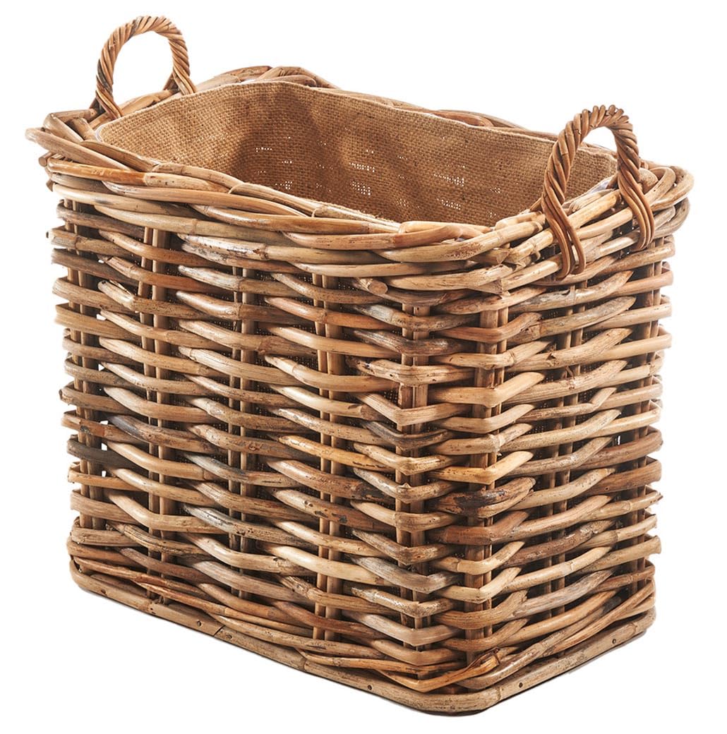 Kobolo Holzkorb aus Rattan mit Jutestoff 63x42x59 cm Braun