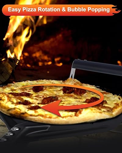 Miniatura 4 de 6 piezas de cáscara de torneado de pizza, cáscara de pizza perforada de 9 y 12 pulgadas, cepillo para pizza, rastrillo de cenizas, tenedor giratorio