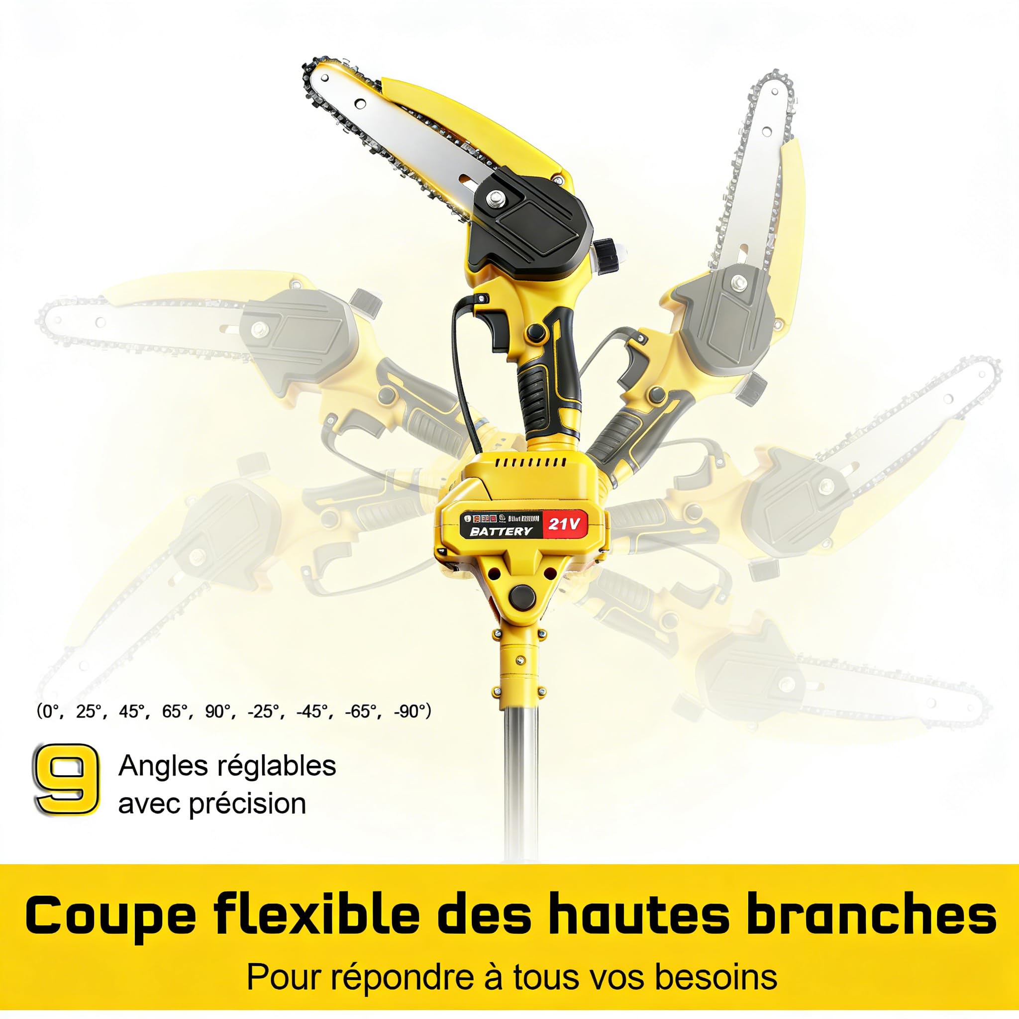 Taille-Haute Batterie 2 en 1, Tronçonneuse 6 Pouces et Taille-Haute Électrique avec 2×2.0Ah Batterie, Tige Télescopique Jusqu'à 1.72m, Taille-Haute pour Branches d'Arbres et Coupe de Bois