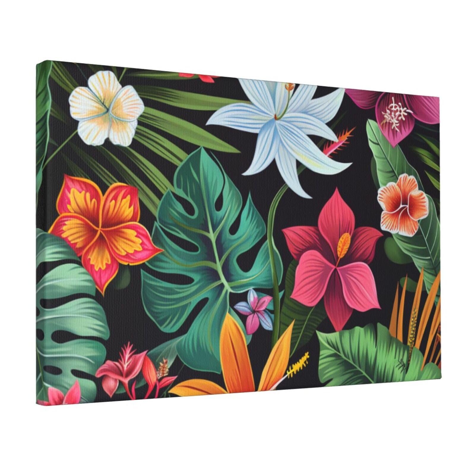 YKLJG Tropical Flowers Printed Wall Art Canvas Prints 45x30 CM Wooden Framed Picture Painting Artwork for Bedroom Kitchen Home Office Decor