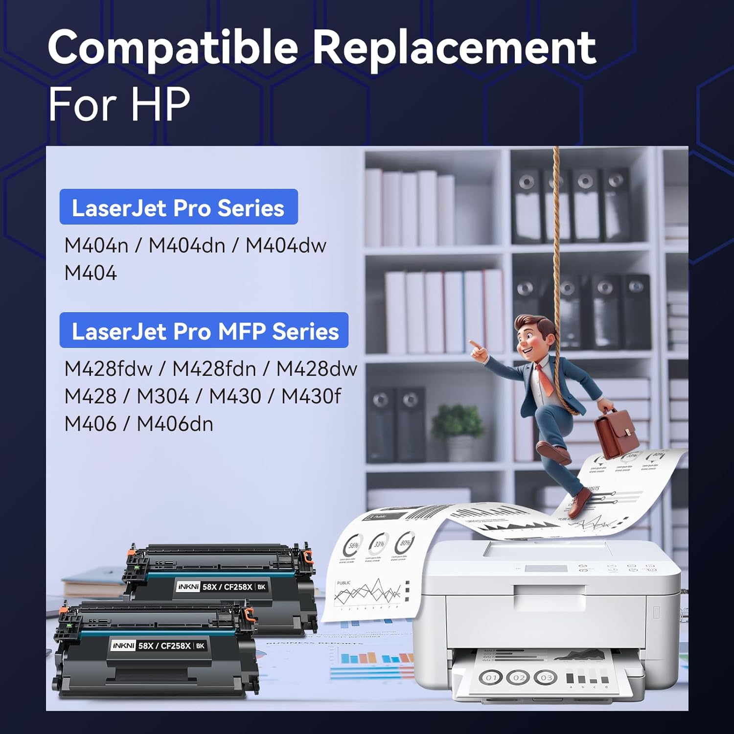 InkNI CF258X 58X Toner Cartridge (with Chip) Compatible Replacement for HP 58X CF258X 58A CF258A for LaserJet MFP M428fdw M428fdn M428dw M404 M428 Pro M404n M404dn M404dw Printer(2 Pack)