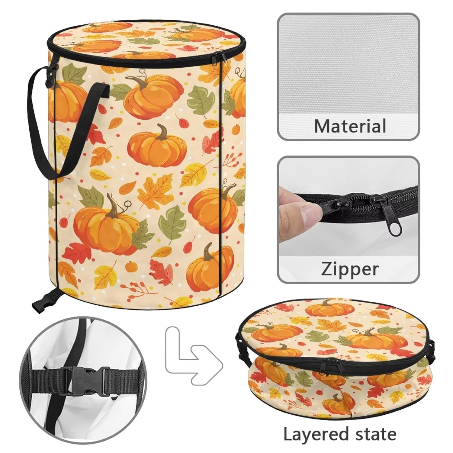 doginthehole Fall Maple Leaves Pumpkin Trash Can with Lid Outdoor Recycling Bin Collapsible Tall Trash Can Outside Garbage Storage Bag for Camping Travel Beach Farmhouse Home Fall Decorations