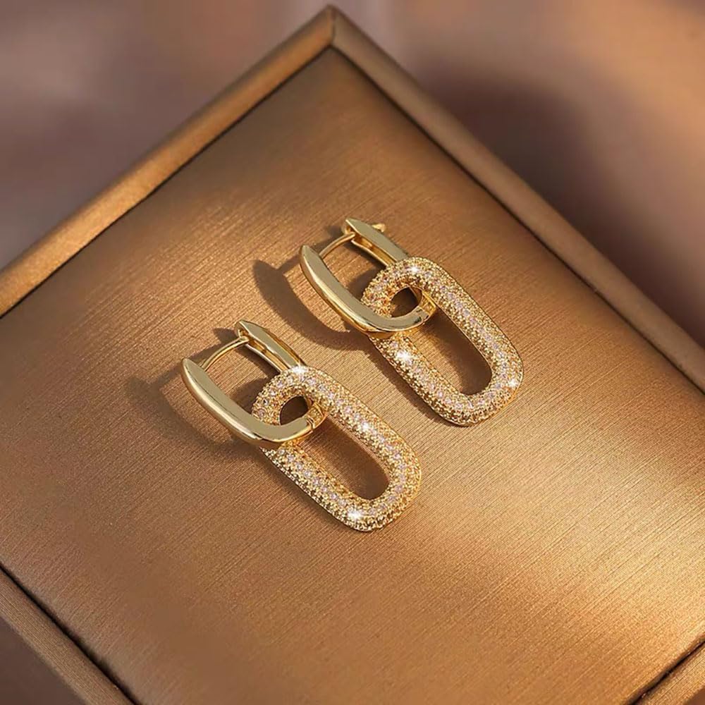 Earrings for Women Simple Trendy Dainty 18K Gold Plated Paperclip Square Chain Link Dangle Hoops Earrings Hypoallergenic Aesthetic Fashion Jewelry Personality for Birthday Gifts - Image 8