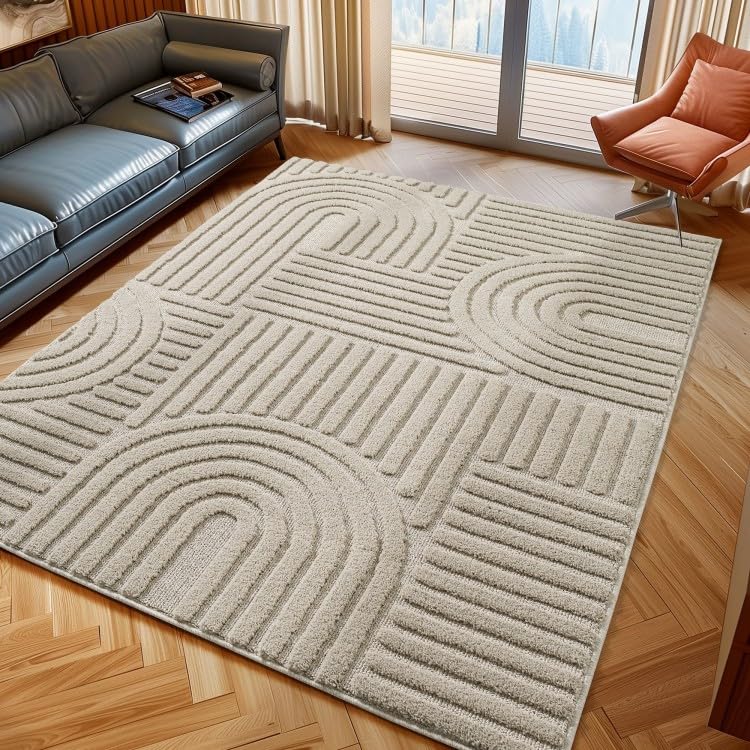 Tapis de salon en jute lavable et confortable beige 200x290