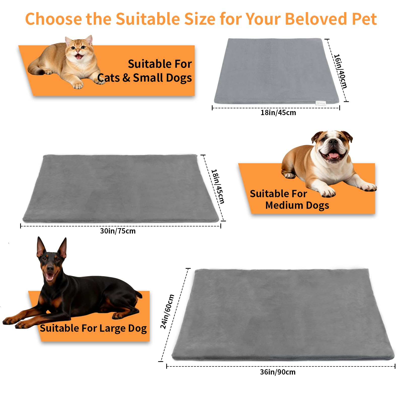 BECEMURU Cuscino riscaldante per animali domestici, 90 x 60 cm, 6 temperature regolabili e 4 timer regolabili, cuscino riscaldante elettrico regolabile con cavo avvolgitubo anti bite