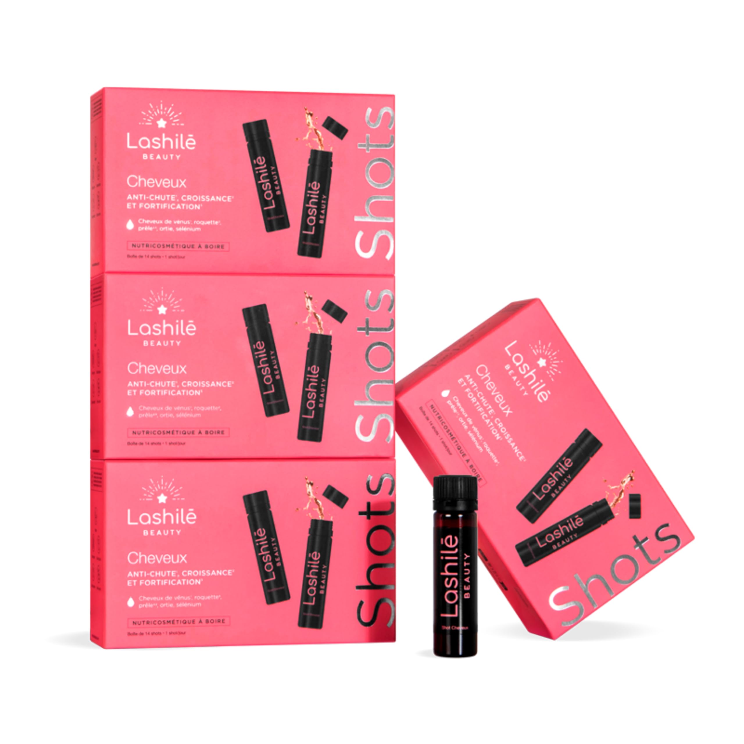 Lashilé Beauty - Complément Alimentaire - Formule 3 en 1 - Anti-chute croissance et fortification - Shots cheveux - Cheveux de vénus roquette prêle sélenium - Made in France - Programme 2 mois