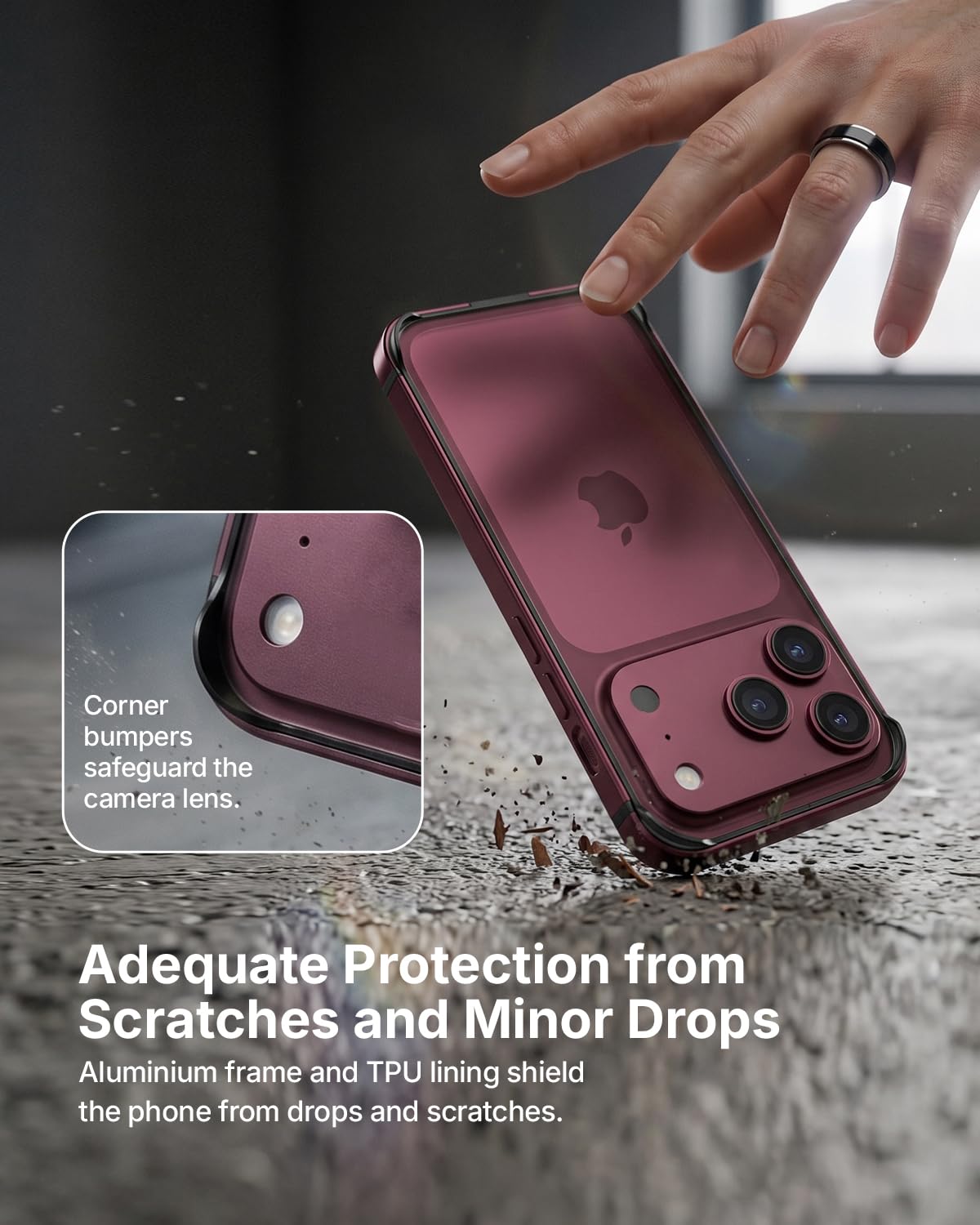 RAEGR Case | Anodized Aluminum Bumper | Compatible with iPhone 18 Pro Max/iPhone 17 Pro Max | Supports Magnetic Wireless Charging | Edge Armor Protective Minimal Case - Burgundy — Amazon image 5