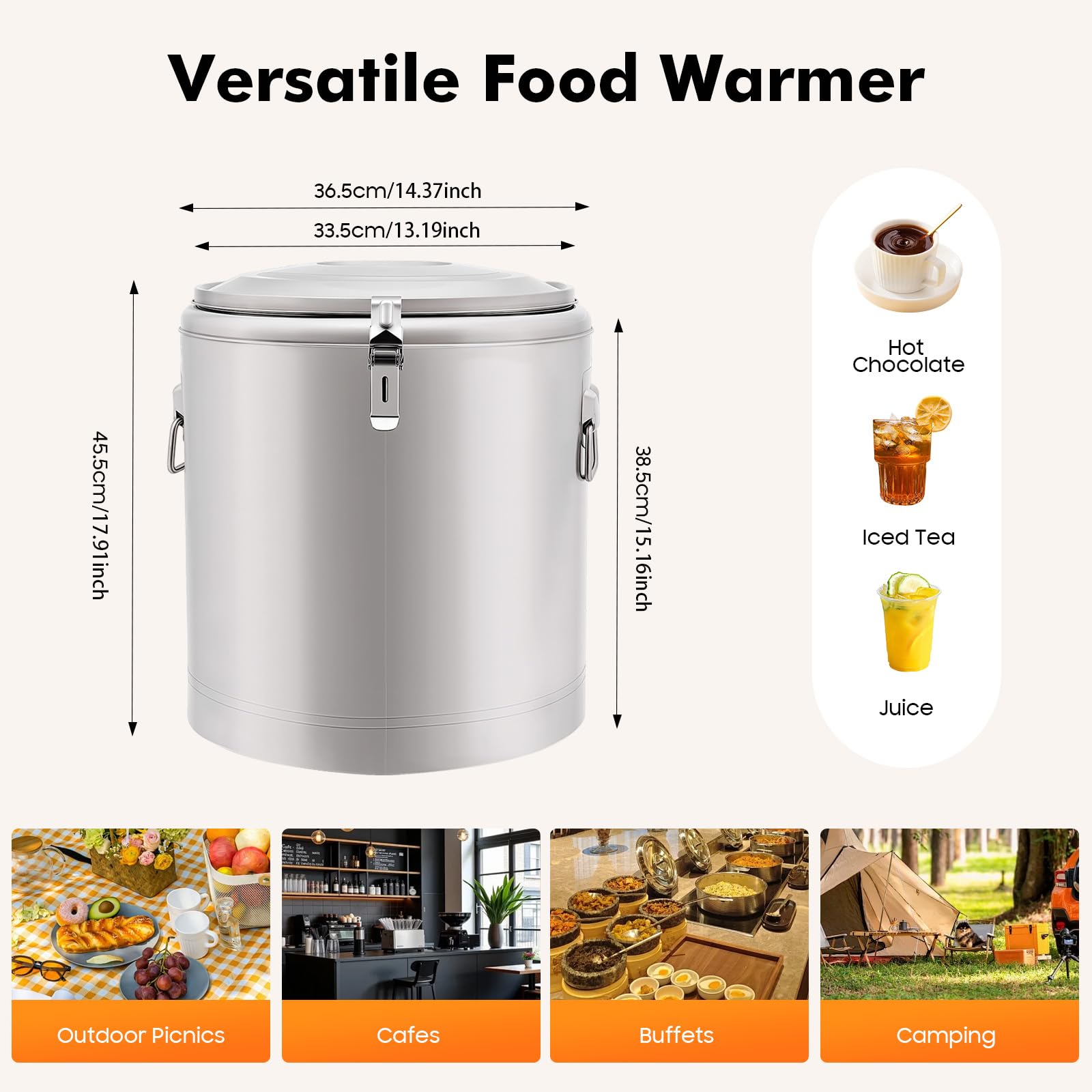 Scaldavivande in acciaio inox da 32 l, secchio isolato per gastronomia, contenitore termico con coperchio a prova di perdite e anelli per il trasporto, isolamento 8 ore, per bevande fredde e