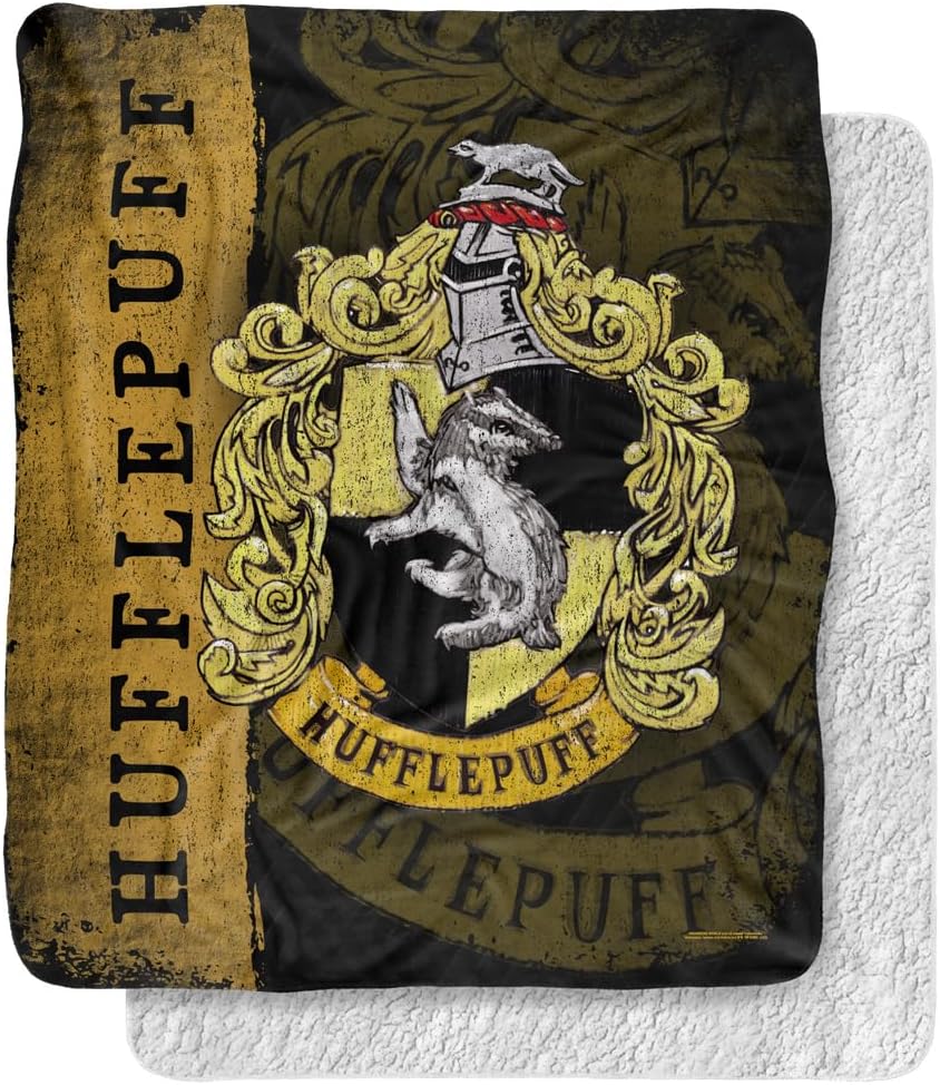 Harry Potter Blanket, 50"x60" Harry Potter House Crest Hufflepuff Silky Touch Sherpa Back Super Soft Throw Blanket