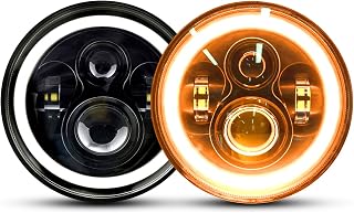 Torchbeam 7 Inch Round Led Headlights Compatible with Wrangler JK TJ CJ Hummber H1 H2, H6024 Amber Halo Turn Signal White DRL Sealed Beam Headlamps 2Pcs with H4-H13 Adapter