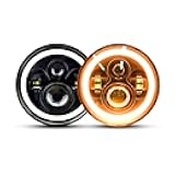 7 Inch Round Led Headlights Compatible with Wrangler JK TJ CJ Hummber H1 H2, H6024 Amber Halo Turn Signal White DRL Sealed Beam Headlamps 2Pcs with H4-H13 Adapter