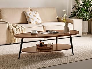 Saint Mossi Modern Coffee Table for Living Room, Mid-Century Oval Wood C...