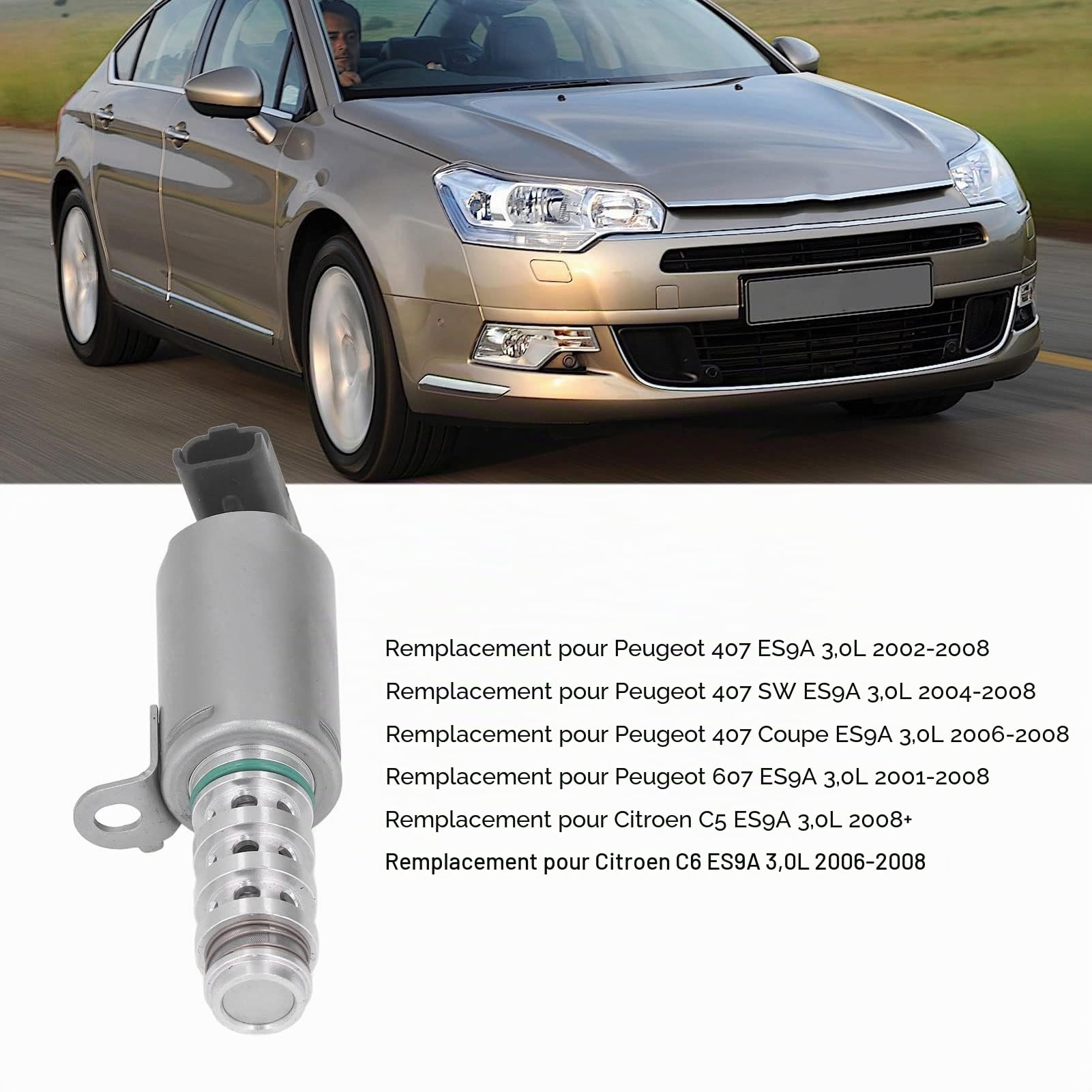 Électrovanne VVT, électrovanne de Distribution Variable VVT ​​en Alliage D'aluminium 1920HE de Remplacement pour 407 607 de Remplacement pour C6 ES9A 3.0L 2006-2008