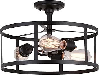 VAXCEL Akron 15-in W Bronze Farmhouse Round Cage Semi Flush Mount Ceiling Light
