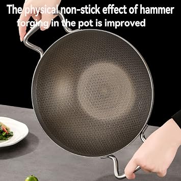 Titanium Hammered Wok with Double Handles, Multifunctional Ultra-Durable Scratch-Resistant Non Stick Even Heating Titanium Wok for Cooking,with Lid,10.23in