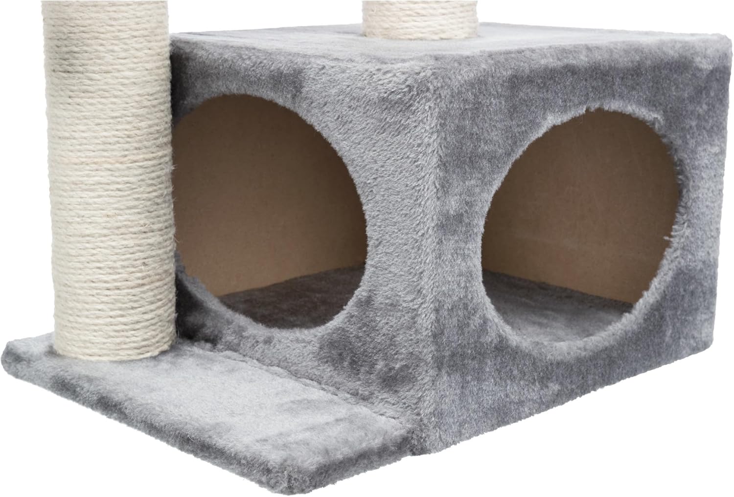 review TRIXIE Valencia Scratching Post with Condo, Two Platforms, Dangling Cat Toy, Gray