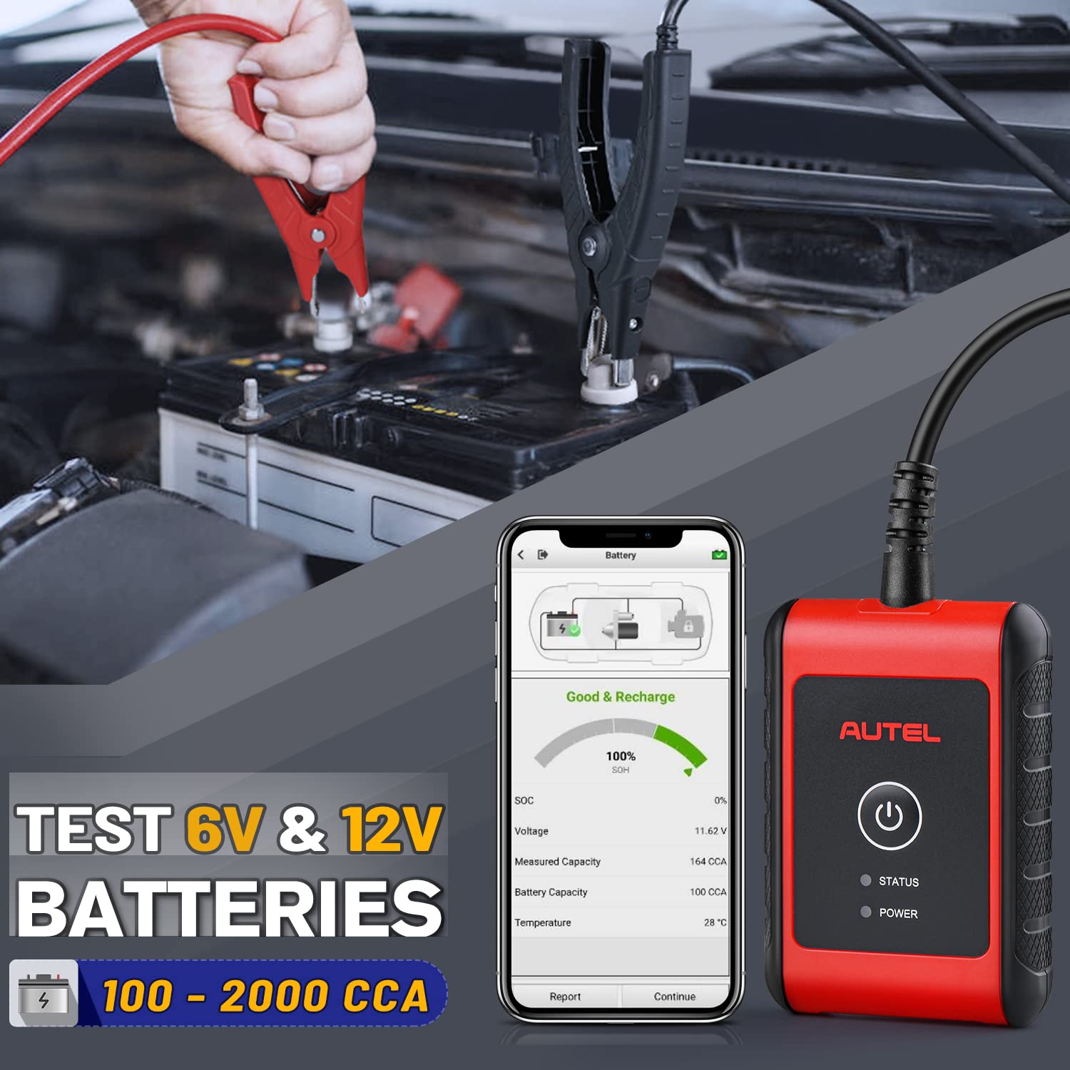 Autel MaxiBAS BT506 Probador Batería, 6V 12V 100-2000 CCA Analizador Batería Automóvil, Prueba Arranque y Carga, Herramienta Prueba Carga Batería Digital, Dentro y Fuera Vehículo