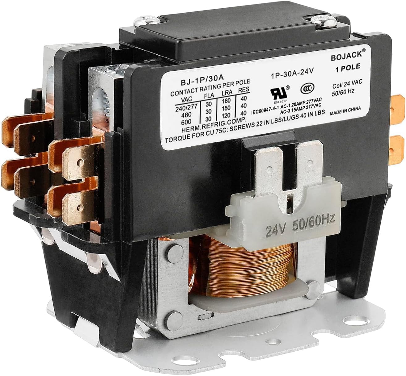 BOJACK 1 Poles FLA 30 Amp Coil 24 VAC Air Conditioner Condenser Compressor Contactor AC Definite Purpose Contactor