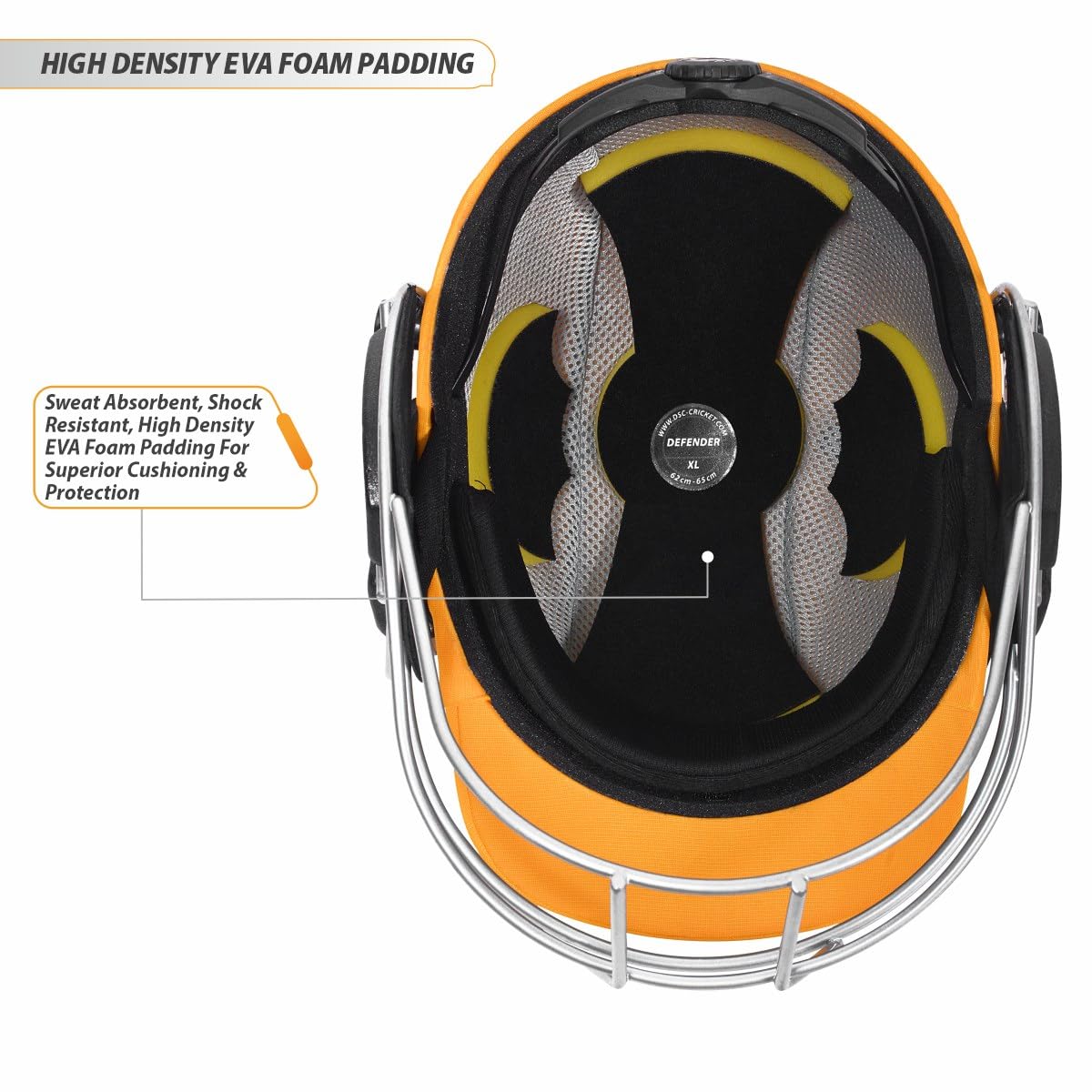 DSC DEFENDER Cricket Helmet for Men & Boys (Adjustable Steel Grill | Back Support Strap | Light Weight | size:Extra Small (Yellow) 2