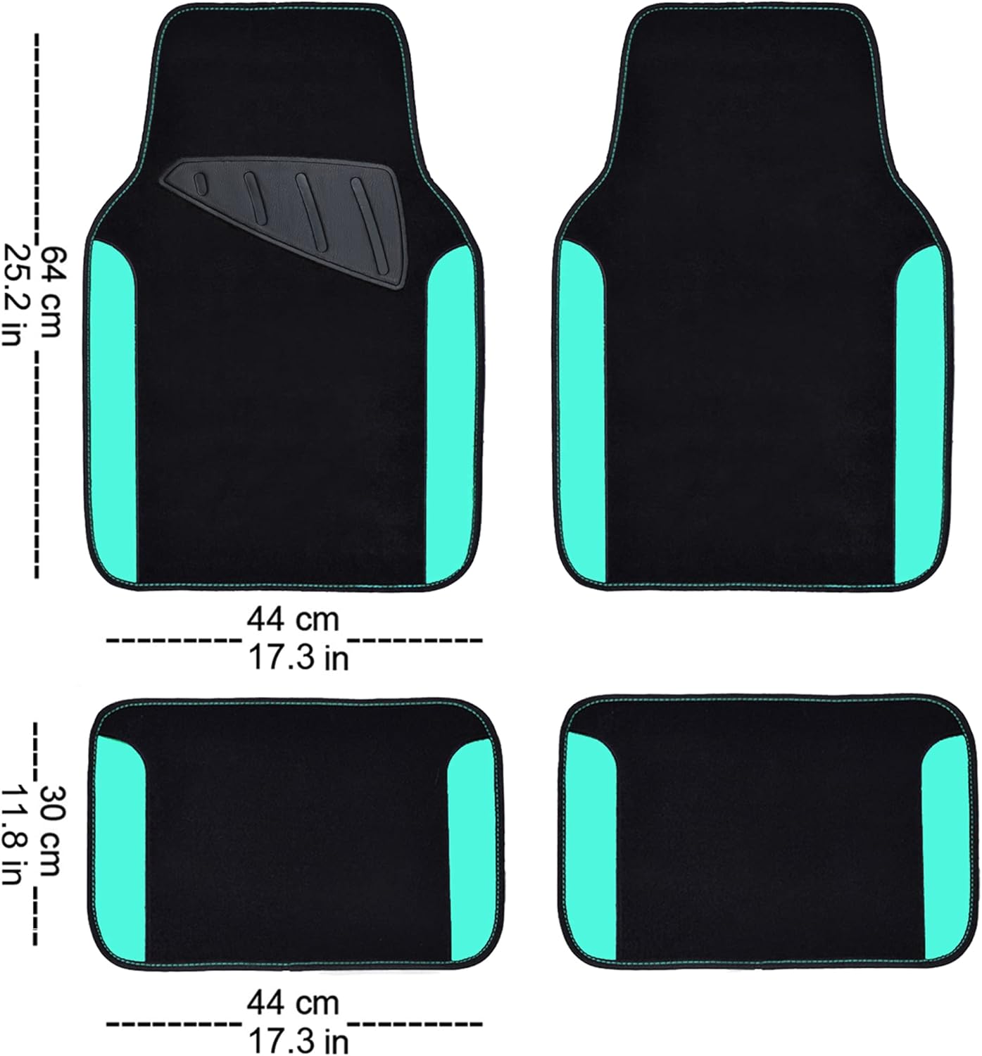 CAR PASS Waterproof Universal Fit Car Floor Mats, Teal Car Mats Fit for SUV,Vans,sedans, Trucks,Set of 4pcs Car Carpet for Women(Black with Mint) - Image 2