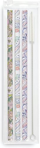 Miniatura 2 de Vera Bradley Colorido juego de popotes reutilizables con bolsa de almacenamiento y cepillo de limpieza, incluye 3 popotes de plástico sin BPA,