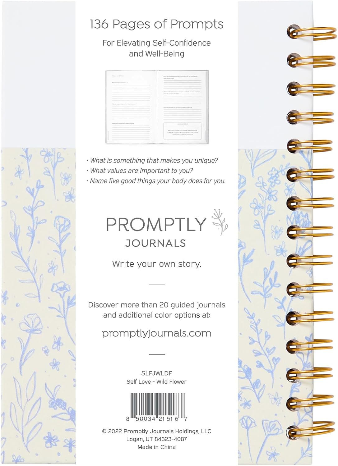 Promptly Journals, A Self-Love Journal: 52 Weeks of Affirmation (Wildflower, Linen/Leatherette) | Self-Care Journal | Stress Relief Journal | Wellness Journal for Women